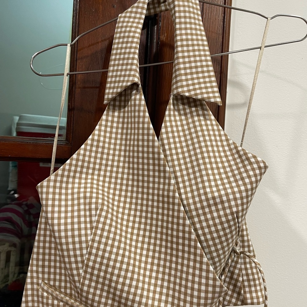 Zara Brown and White Checkered Vest
